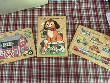Vintage Fisher Price Wooden Puzzles BARN 501 Vehicles 508 Dog  Puppy 511