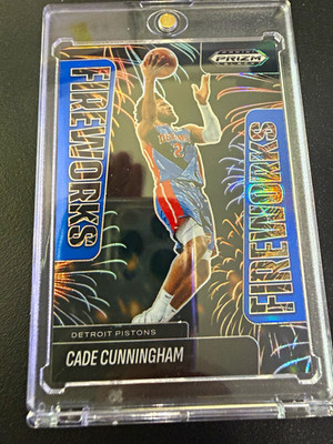 Panini 2024-25 Prizm Black Fireworks Cade Cunningham Blue Prizm #19 /199