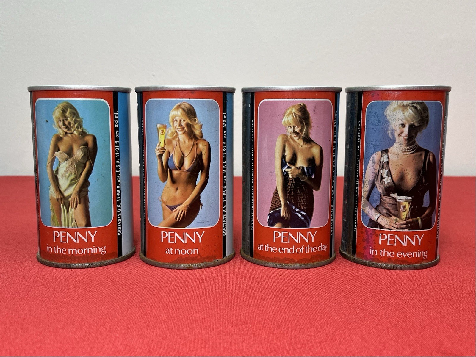1970’s Tennent's “Lager Lovelies” Empty Beer Cans Advertising Glasgow, Scotland