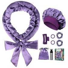 Satin Heatless Curlers Overnight Hair Roller Set Purple 9 Pcs FREESHIP