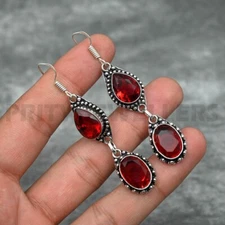 Mozambique Garnet 925 Sterling Silver Gemstone Handmade Jewelry Earring S-1.50"