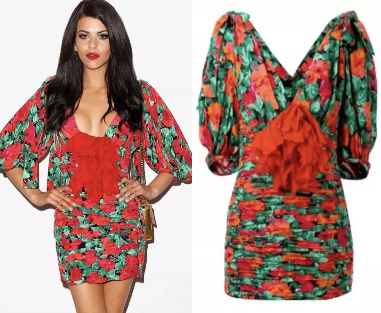 Robe coquelicot rouge noir 4,3K neuve Gucci 2017 top 36 38 40 2 4 chemisier nœud floral S M