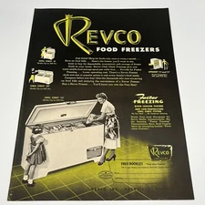 Revco Food Freezers 1953 Vintage Print Ad 10x14" mom little girl chest freezer