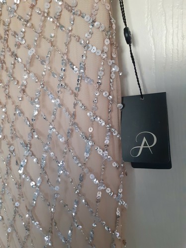 Adrianna Papell Champagne Cap Sleeve Beaded Mesh Gown Formal Dress - Picture 5 of 10