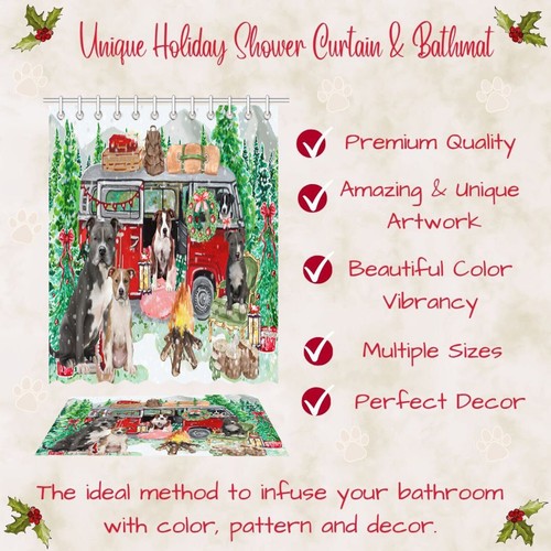 American Staffordshire Dog Bath Mat & Shower Curtain Christmas Personalized NWT - Picture 5 of 24