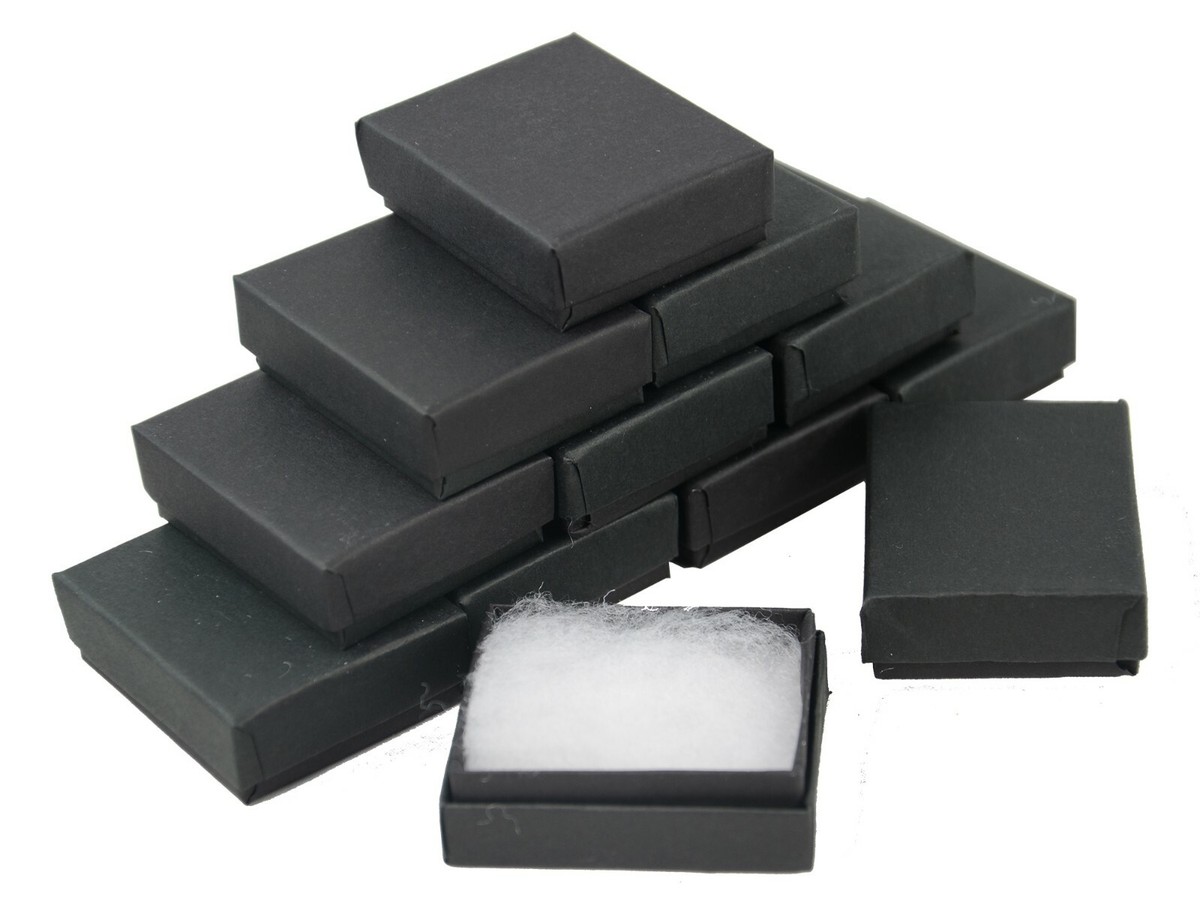 24 X Matt Black Rectangular Cardboard Jewellery Gift Boxes - Cotton Filled, Great For Earrings & Charms