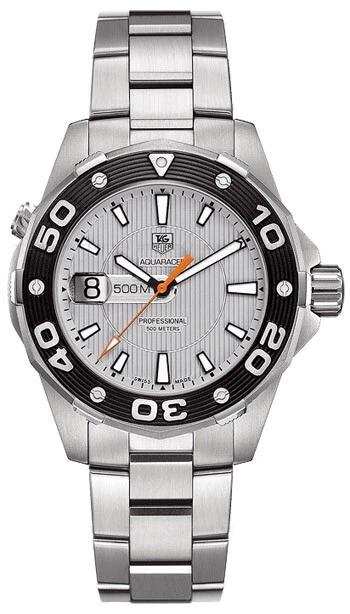 Reloj de acero para hombre Tag Heuer Aquaracer 43 mm 500 M bisel negro esfera plateada WAJ1111