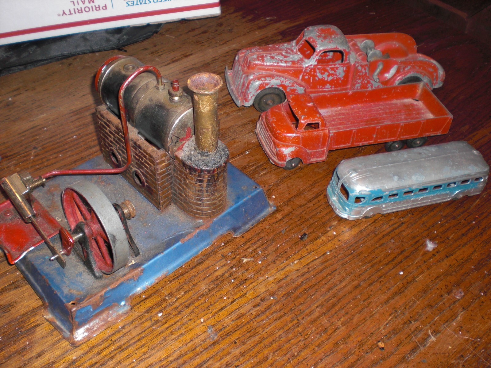 VINTAGE MID CENTURY Germany Live Steam Engine Model + 3 Antique toy
