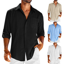New Men's Long Sleeve Button-Up Casual Cuban Guayabera Beach Wedding Dress Shirt