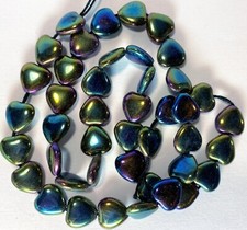 1 Strand 45 Czech Pressed Glass FM Iris Green 10mm HEART Beads w/ 0.8-1mm Hole 