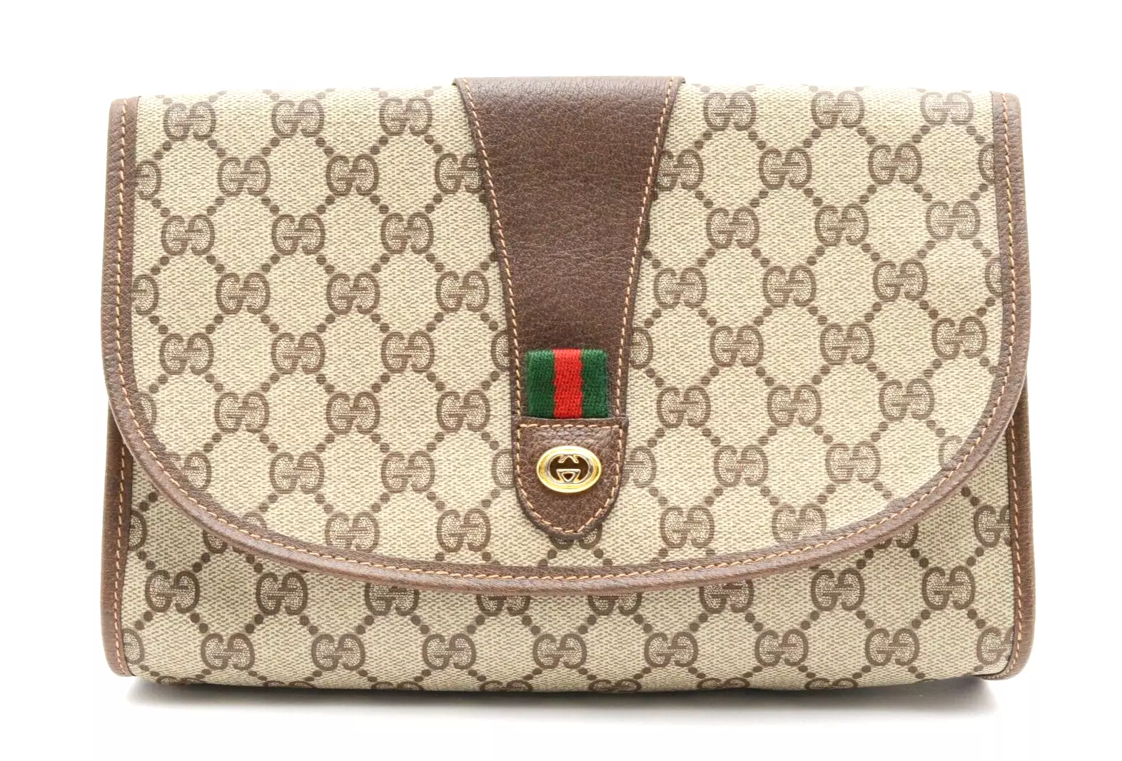 Sac à main pochette vintage GUCCI [Rang A] GG Supreme rabat PVC ligne Sherry authentique