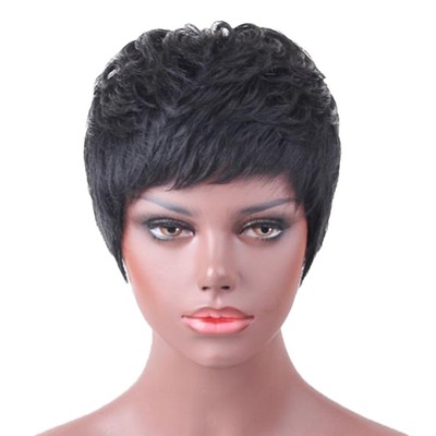 Human Hair Natural Black Short Hair Pixie Cut Wig African American