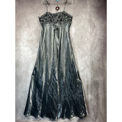 Vintage 90s Y2K Prom Dress 1X Silver Metallic Empire Waist Evening Gown USA NWT