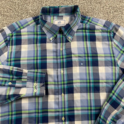 Southern Tide Shirt Men Medium Blue Green Plaid Button Down Long Sleeve Classic - Picture 2 of 13