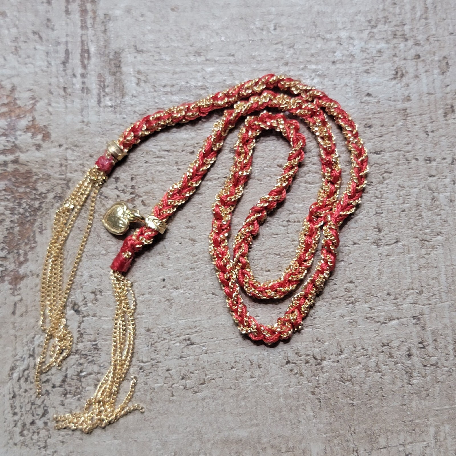 Carolina Bucci Tassel Red Silk With Yellow Gold Heart Pendant 18k New ❤️ image 5