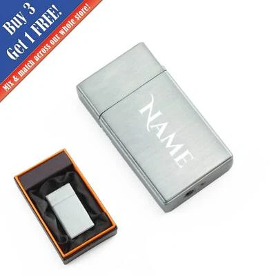 CNC GROUP Personalised Engraved Jet Gas Lighter Silver Any Name Gift Boxed