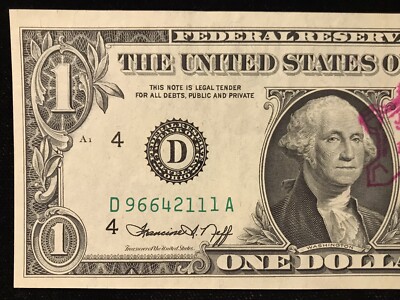 1974 $1 Dollar Federal Reserve Note - Bp 905 Error Postal