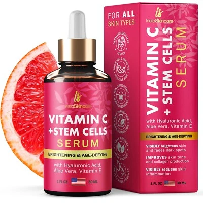 INSTASKINCARE Vitamin C Serum for Face and Eyes with Hyaluronic Acid and Vitamin E - 1 Oz
