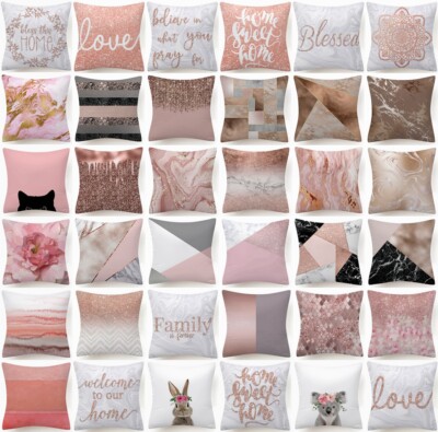 Gold Rose Pink White Throw PILLOW COVER Decorative Sofa Soft