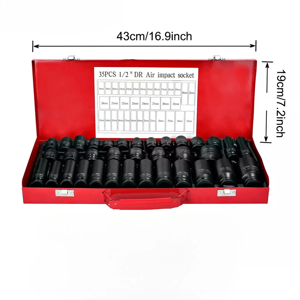 35 Piece Heavy Duty Car Truck Deep Impact Socket Set 1/2" Drive 8mm-32mm Metric - Image 2 of 4