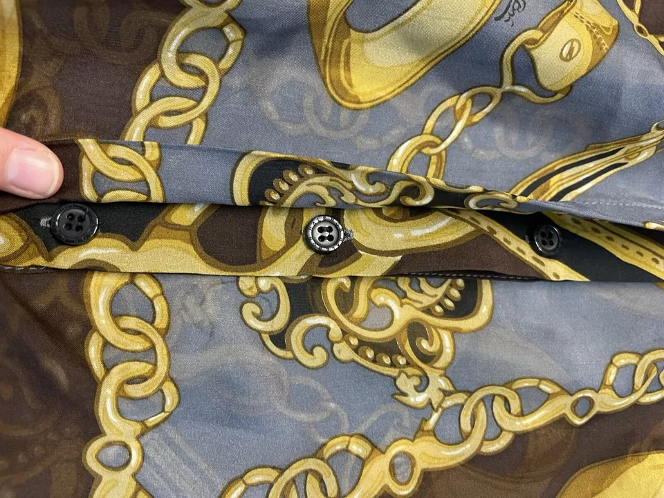 HALE BOB Cadena Dorada Seda Medio Botón Manga Larga Top con Cuello Faja Bufanda M Foto 2 de 4