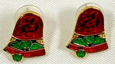 Red and Green Enamel Christmas Bell Earrings