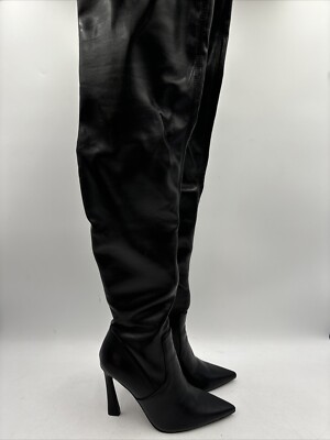 NWB Steve Madden LADDY Black Synthetic Point Toe Side Zip Over The Knee Boots 5M