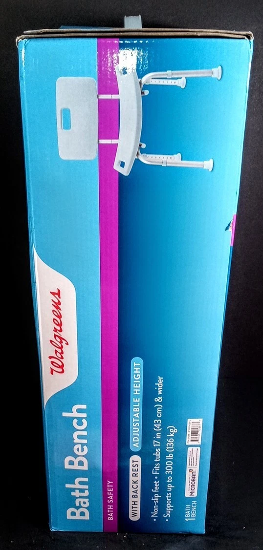 New Walgreens Bath Bench Seat w Back Rest Microban Height