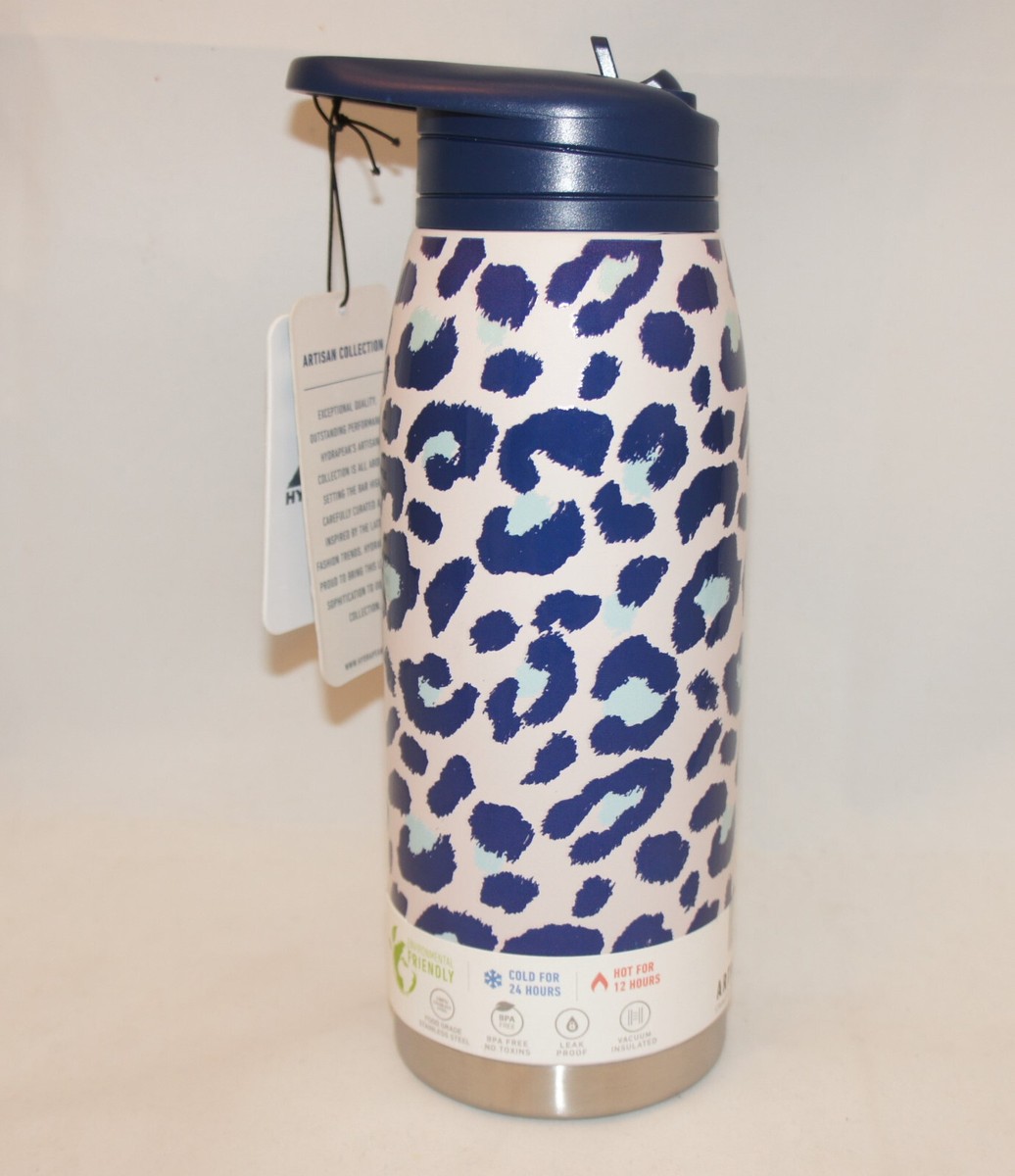 HYDRAPEAK Artisan Pink Blue Leopard 32 oz Insulated Bottle Straw
