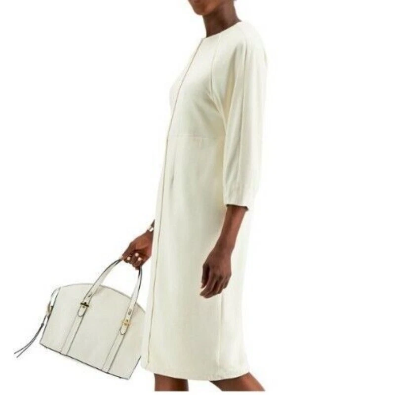 Vestido midi ALFANI para mujer con costura manga Dolman imitación gamuza talla M marfil Foto 4 de 4