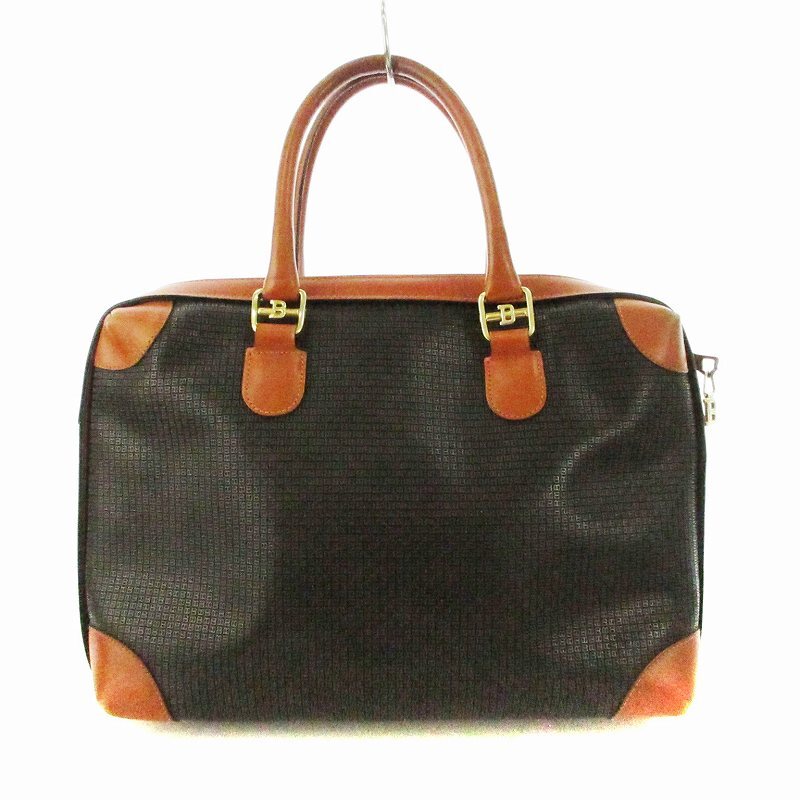 Bally Handbag Square Leather Embossed Logo Bag Gray Brown /Mm