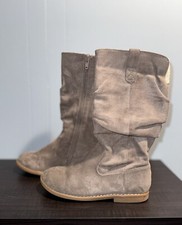 Girls Boots Faux Fur Lining Size 1 M Gray Side Zip Closure