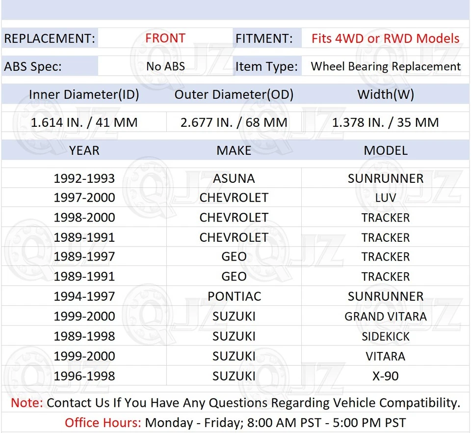 [DELANTERO (cantidad 2)] Cojinete de rueda [68 mm OD] para Chevrolet Tracker 1998-2000 4x4 tracción trasera Foto 2 de 4