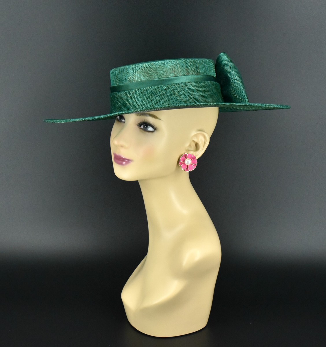 M23156 ( Green )Medium Flat Brim Sinamay hat for Kentucky  display picture 1