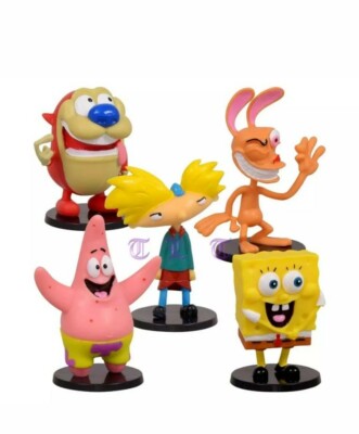 Nickelodeon Mini Figures Hey Arnold Ren Stimpy Sponge Bob Toy or Cake Topper NEW