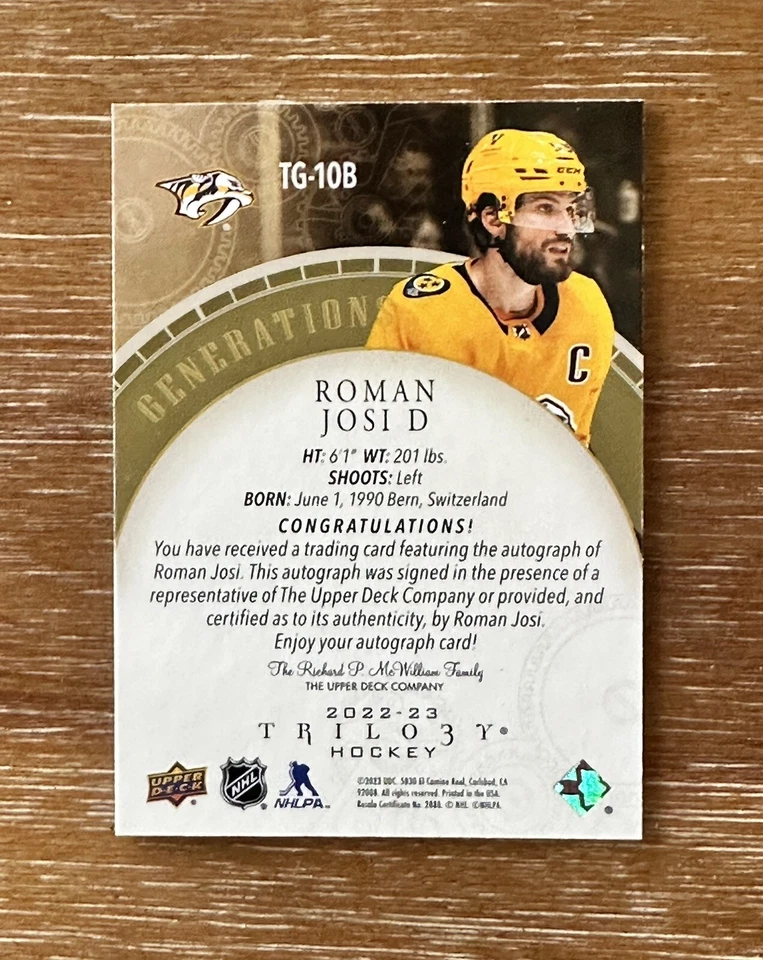 2022-23 UD TRILOGY ROMAN JOSI #9/10 AUTO GOLD GENERATIONS PRESENT PREDATORS - Image 2 of 2