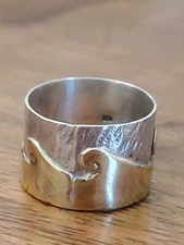 Handmade Sterling Silver and Brass Art Ring - Hammered Waves Size 8