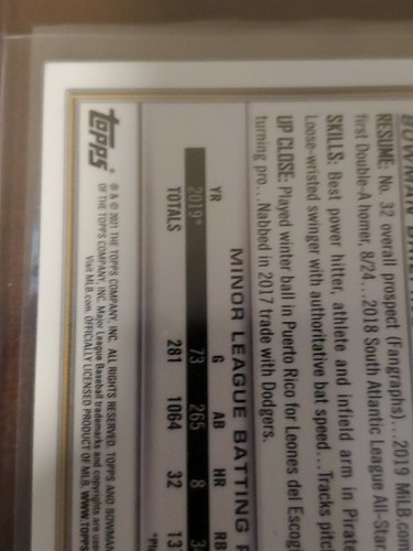 2021 BOWMAN CHROME SAPPHIRE BASE CARD PITTSBURGH PIRATES ONEIL CRUZ #BCP-24 - Photo 7 sur 10