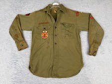 VINTAGE Boy Scouts of America Shirt Youth Medium Green 50s Detroit Area Adventur