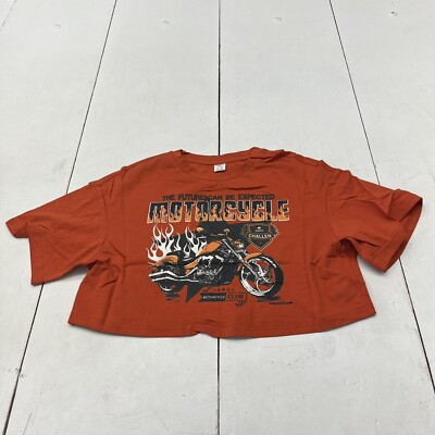日本未入荷SAINTPAINのSP Fluffy Crop Short Sleeve T-Shirt Shein Orange Motorcycle Print Cropped Short Sleeve T-Shirt
