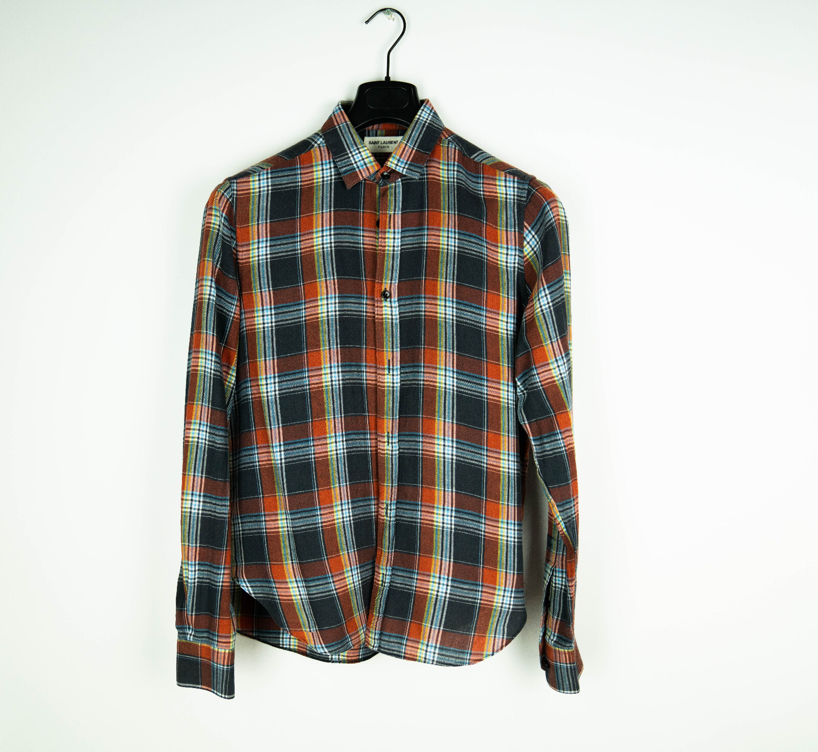 SAINT LAURENT PARIS Camicia a quadri rosso blu flanella 38 15 piccola media S M