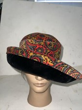 Vtg Ranleigh Velvet Paisley Ladies Hat Wire Rim Cloche Bucket