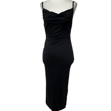 New ASOS Design Cowl Neck Spaghetti Strap Cami Midi Bodycon Dress Black Size 4