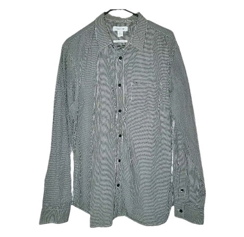 Calvin Klein Mens Shirt Large Extra Fine Long Sleeve Black White Check Button Up