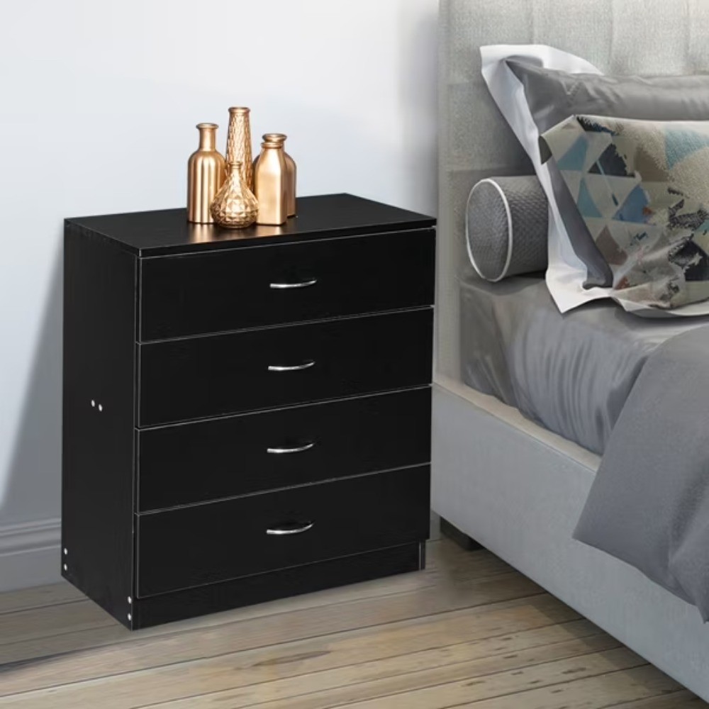 Modern Black 4-Drawer Dresser for Indoor Use, 25.98 x 13 x 2