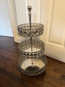 Crystal Bead Three Tier Serving Tray Silver Tone