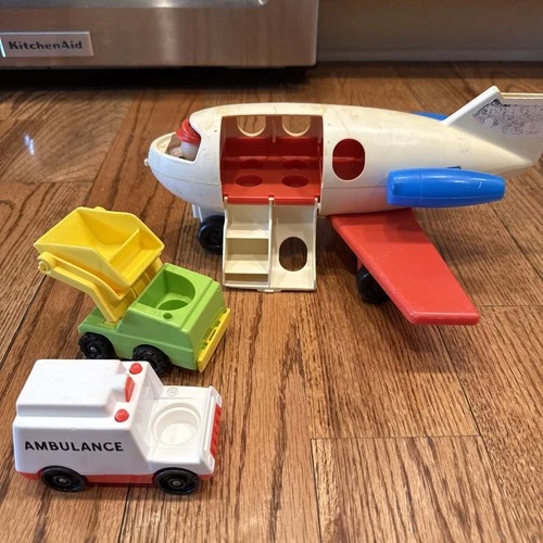 1970s Fisher Price Vintage Little People Fun Toy Jet Airplane truck ambulance