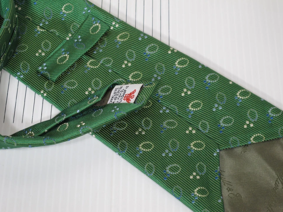 Corbata de seda tejida Turnbull & Asser England verde azul óvalos 57 x 3 5/8 Foto 3 de 3