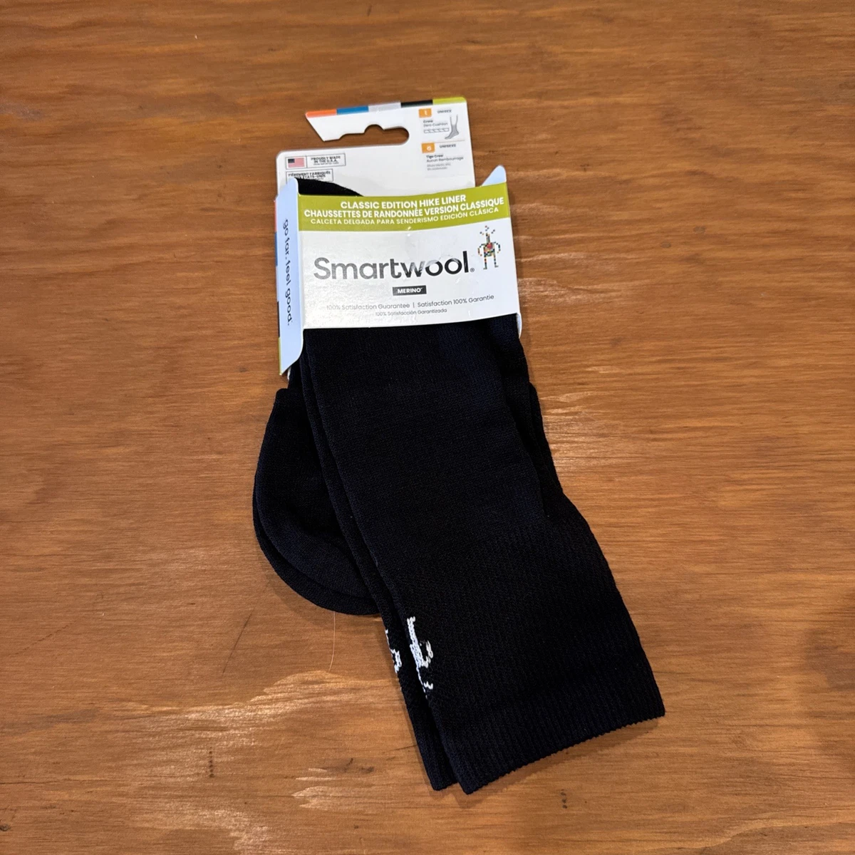 Chaussettes Smartwool Merino Hike Zero Cushion Liner Crew - Noir, Taille Large, En Laine Mérinos, Neuves Sans étiquettes