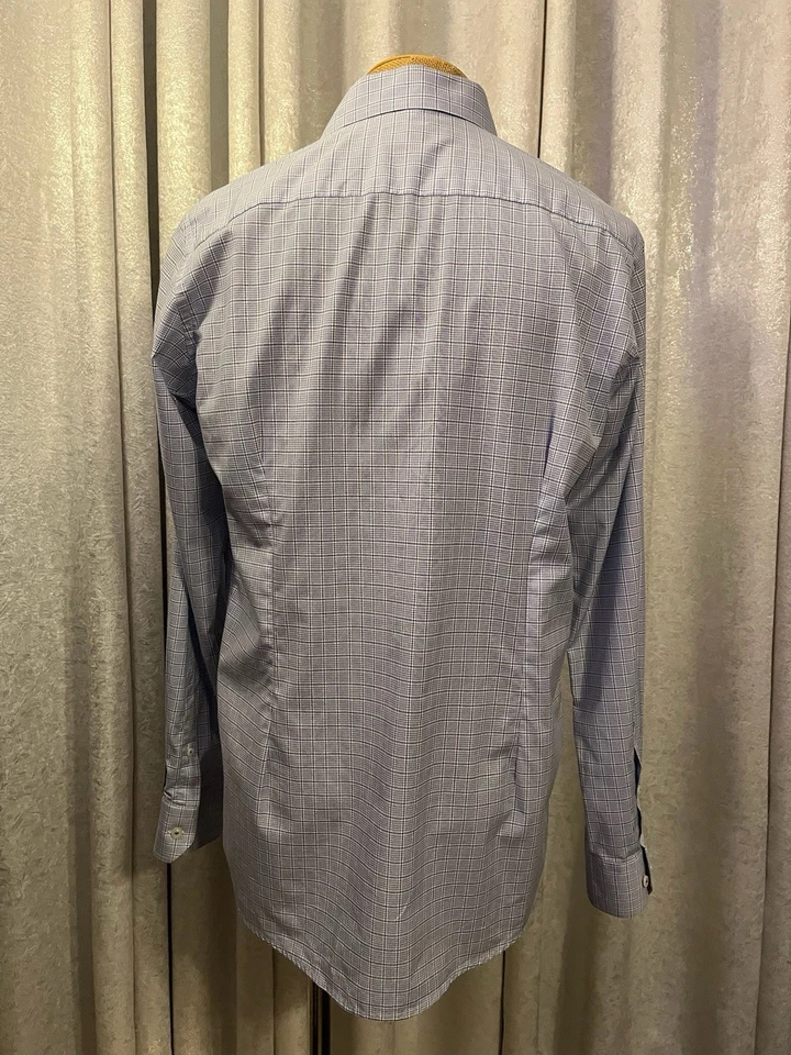 Camisa de vestir ETON para hombre manga larga azul gris a cuadros contemporánea talla 16 1/2 - 42 Foto 3 de 4